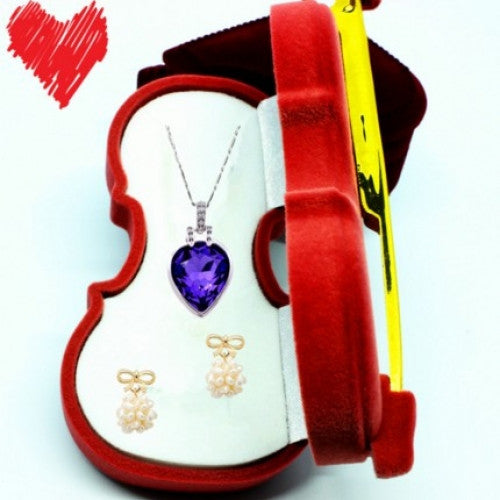 Jewelry Box Earring Pendant Locket Necklace Case Gift Velvet Violin Shape Ring